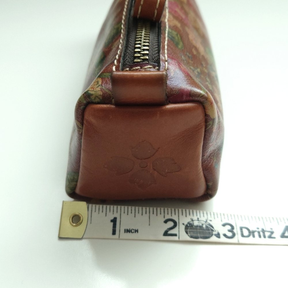 PATRICIA NASH Italian Leather Oblong Wristlet Pouch Makeup Case Floral Brown - Picture 5 of 10